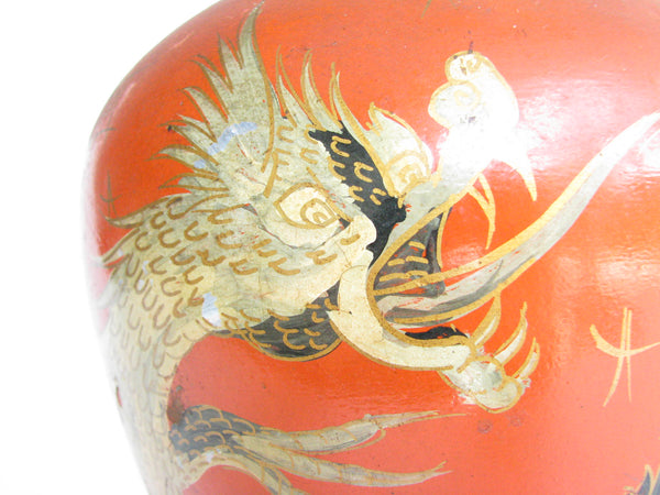 edgebrookhouse - Antique Japanese Eiraku Style Black Pottery Vase with Hand-Painted Dragon Motif