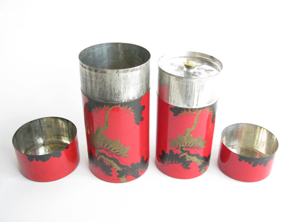 edgebrookhouse - Antique Japanese Nesting Tole Containers / Tea Canisters - Set of 2