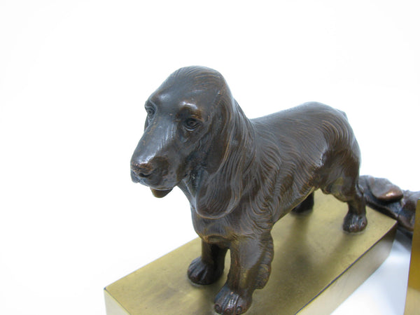 edgebrookhouse - Antique Jennings Brothers JB Bronze Spaniel on Brass Platform Base Bookends - a Pair