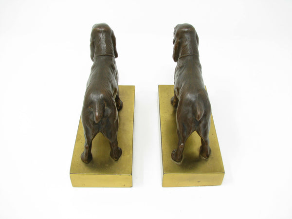 edgebrookhouse - Antique Jennings Brothers JB Bronze Spaniel on Brass Platform Base Bookends - a Pair