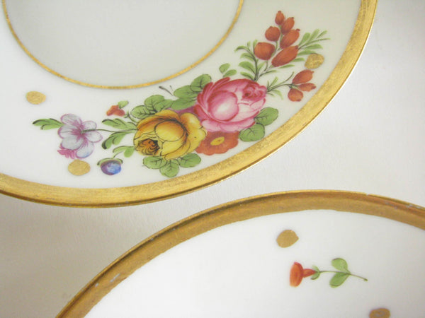 edgebrookhouse - Antique Limoges Delvaux 18 Rue Royale Paris Hand-Painted Floral Bowls with Gold Rim - Set of 4