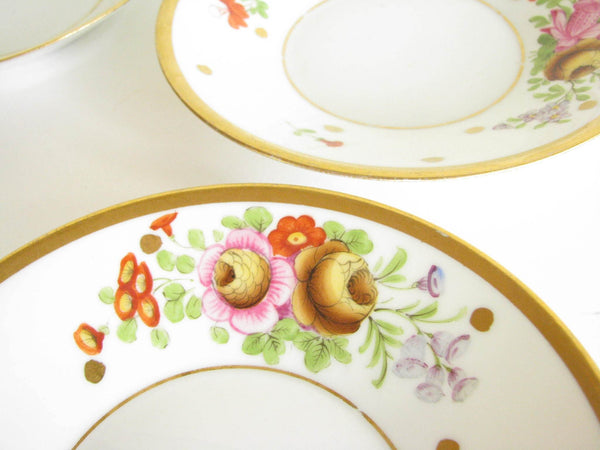edgebrookhouse - Antique Limoges Delvaux 18 Rue Royale Paris Hand-Painted Floral Bowls with Gold Rim - Set of 4