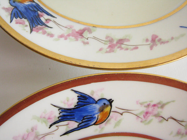 edgebrookhouse - Antique Limoges Porcelain Hand-Painted Bread Plates with Bird Design - set of 4