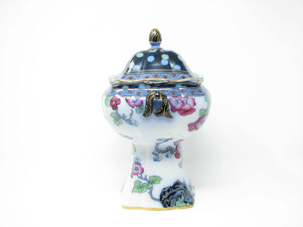 edgebrookhouse - Antique Losol Ware by Keeling & Co Porcelain Pedestal Jardiniere or Canister with Floral Parrot Macaw Design Burslem England