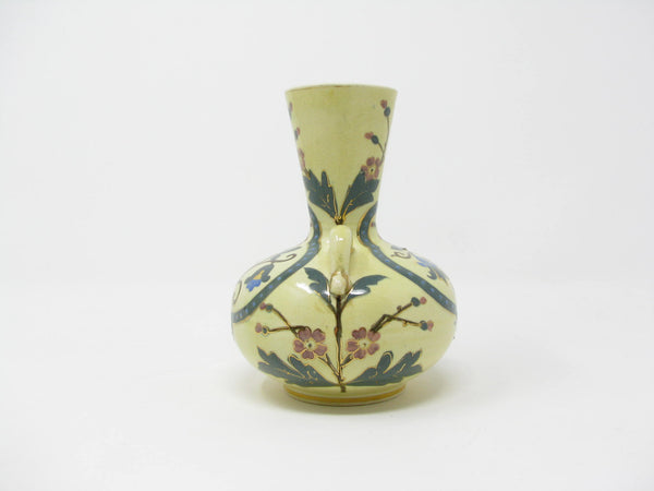 edgebrookhouse - Antique Ludwig Wessel Faience Vase or Amphora with Hand-Painted Floral Decoration Made in Germany