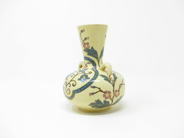 edgebrookhouse - Antique Ludwig Wessel Faience Vase or Amphora with Hand-Painted Floral Decoration Made in Germany