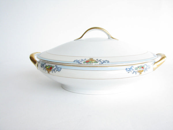 edgebrookhouse - Antique Meito Japan Porcelain Lidded Serving Dish with Fruit Basket Design