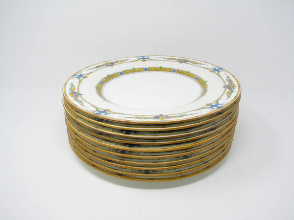 edgebrookhouse - Antique Minton Helena Yellow Bone China Dinner Plates with Blue Urns and Flowers - 10 Pieces