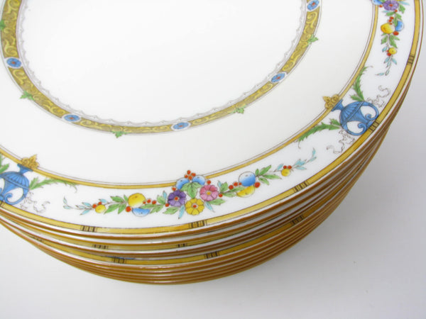 edgebrookhouse - Antique Minton Helena Yellow Bone China Dinner Plates with Blue Urns and Flowers - 10 Pieces