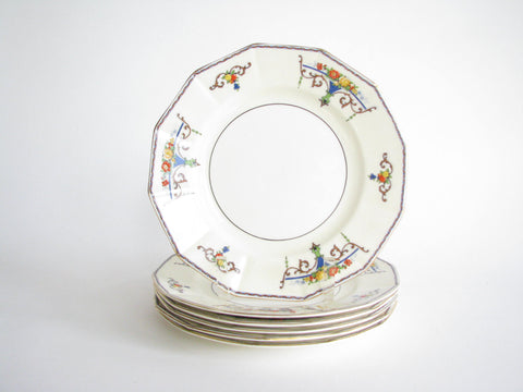 edgebrookhouse - Antique Myott & Sons England Paramount Hand-Painted Ceramic Plates with Floral Design - Set of 6