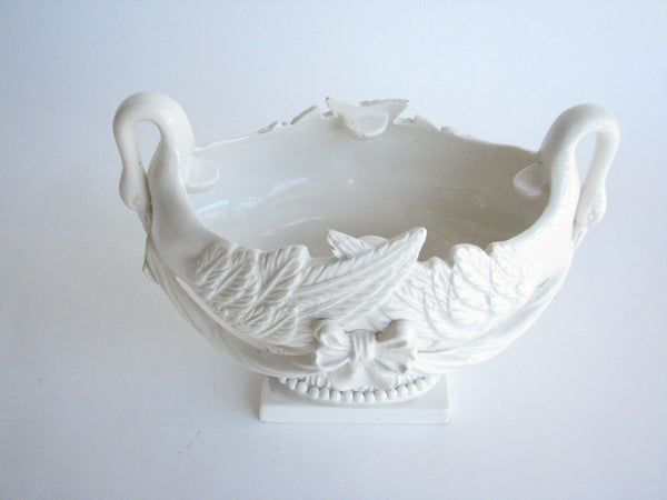 edgebrookhouse - Antique Neoclassical Blanc de Chine Ceramic Footed Planter with Swans and Cameo