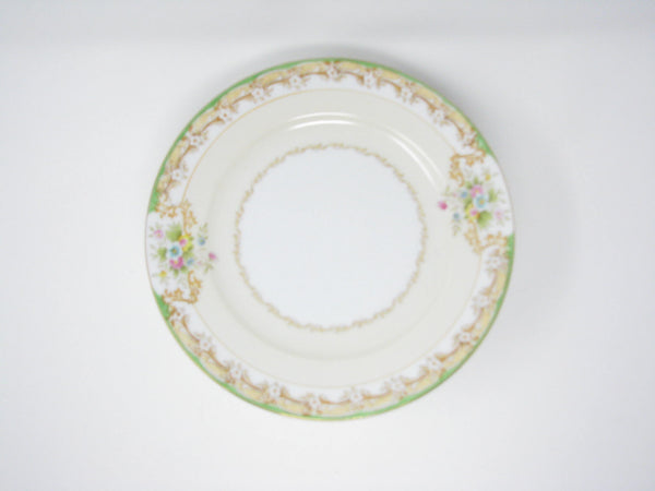 edgebrookhouse - Antique Noritake Hand-Painted Bread or Dessert Plates with Green, Gold and Floral Rim - Set of 9