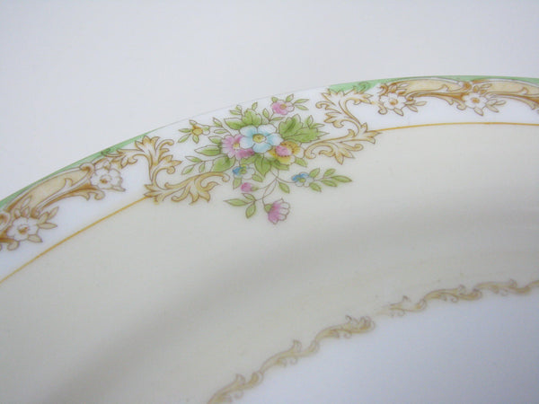 edgebrookhouse - Antique Noritake Hand-Painted Dinner Plates with Green, Gold and Floral Rim - Set of 10