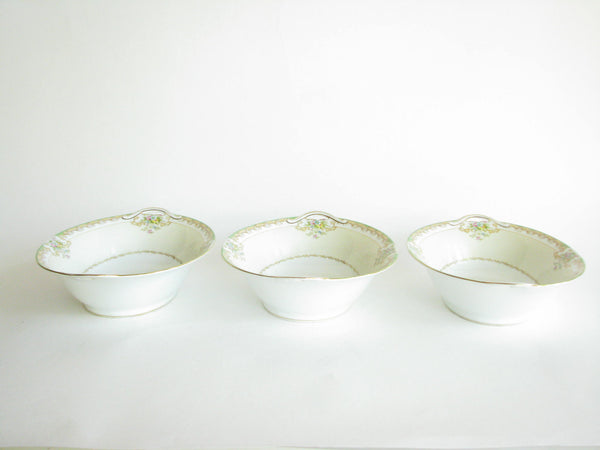 edgebrookhouse - Antique Noritake Hand-Painted Serving Bowls with Green, Gold and Floral Rim - Set of 3