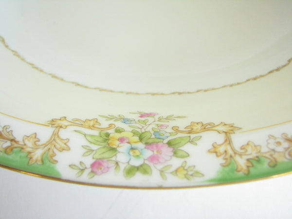 edgebrookhouse - Antique Noritake Hand-Painted Serving Bowls with Green, Gold and Floral Rim - Set of 3