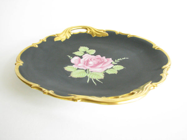edgebrookhouse - Antique Nymphenburg Black Beauty Gilt Porcelain Platter or Cake Plate with Rose Motif