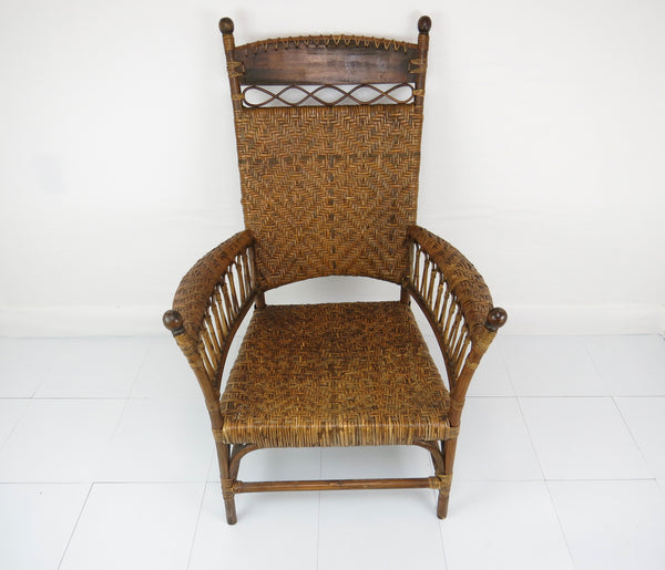edgebrookhouse - Antique Old Hickory Style Victorian Sculptural Bentwood and Cane Lounge Chair