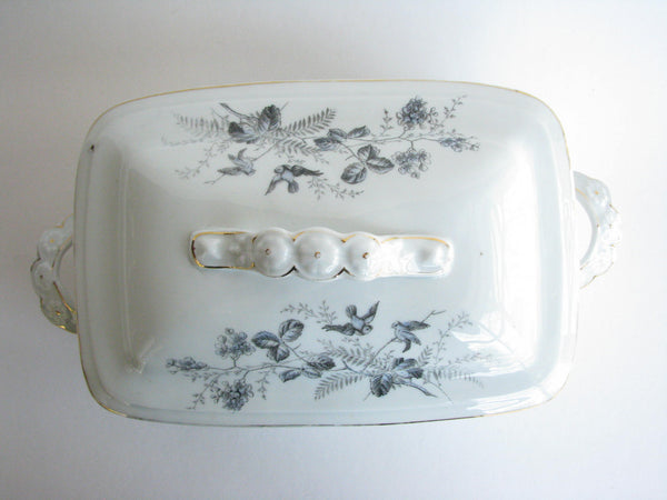 edgebrookhouse - Antique PH Leonard Porcelain Lidded Vegetable Serving Dishes with Birds and Foliage Motif - A Pair