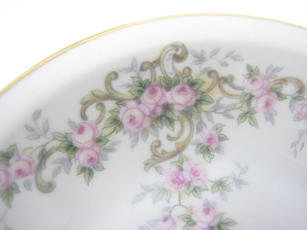 edgebrookhouse - Antique Paul Muller Porcelain Small Bowls with Pink Flowers, Tan Scrolls and Gold Trim - Set of 8