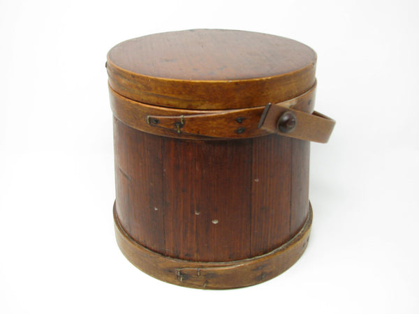 edgebrookhouse - Antique Primitive Firkin Lidded Sugar Bucket with Handle