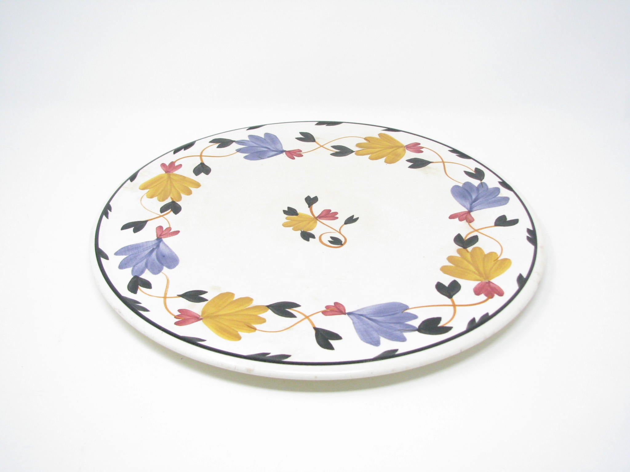 edgebrookhouse - Antique Societe Ceramique Earthenware Cake Platter with Stick Spatter Floral Design
