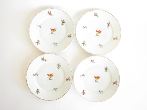 edgebrookhouse - Antique Swain & Co Huttensteinach Thuringia Germany Porcelain Salad Plates with Hand-Painted Floral Design - Set of 4