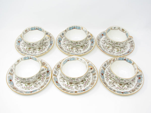 edgebrookhouse - Antique T & R Boote Lahore Glazed Earthenware Cups & Saucers - 12 Pieces