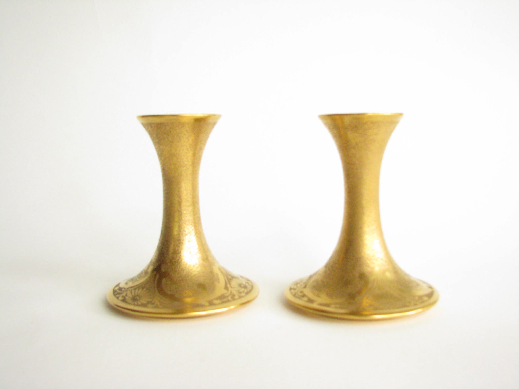 edgebrookhouse - Antique T&V Limoges Gilted Porcelain Candlesticks Hand Decorated by A.W. Steiner - a Pair