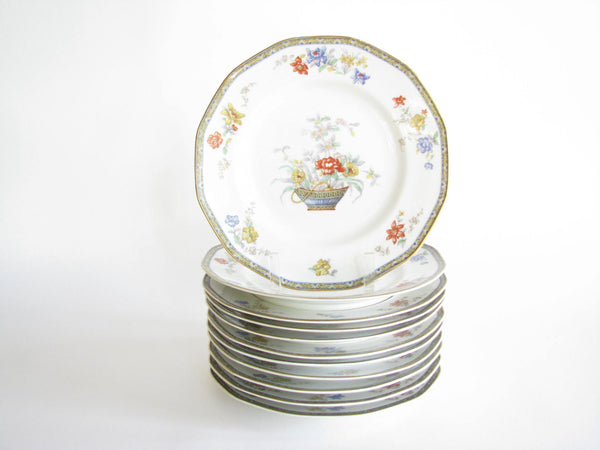edgebrookhouse - Antique Theodore Haviland Ganga Floral Basket Dinner Plates - Set of 11