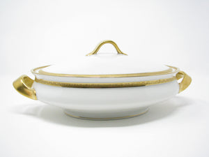 edgebrookhouse - Antique Theodore Haviland Limoges France Oval White Porcelain Lidded Serving Dish with Gilt Trim