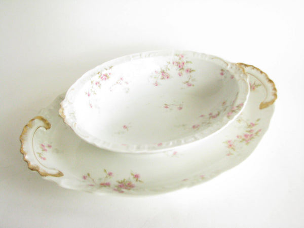 edgebrookhouse - Antique Theodore Haviland Limoges Hand-Painted Floral Platter and Serving Bowl - 2 Pieces