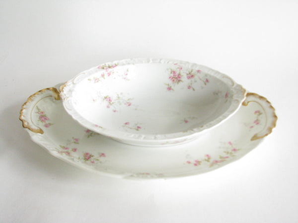 edgebrookhouse - Antique Theodore Haviland Limoges Hand-Painted Floral Platter and Serving Bowl - 2 Pieces