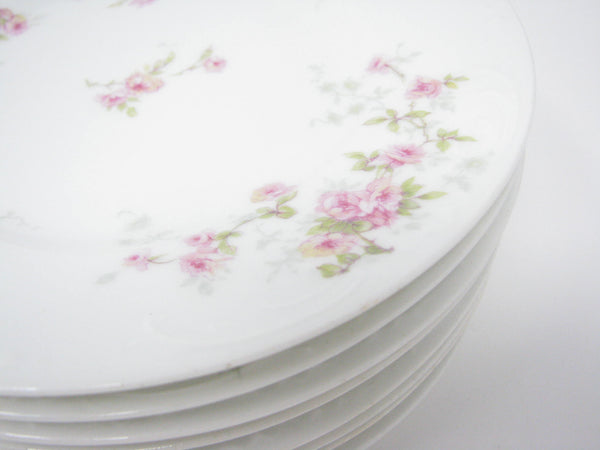 edgebrookhouse - Antique Theodore Haviland Limoges Porcelain Bread or Dessert Plates with Floral Design and Embossed Rim - Set of 8