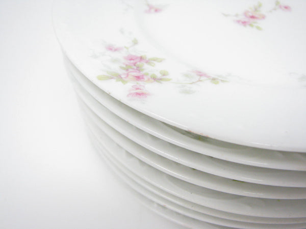 edgebrookhouse - Antique Theodore Haviland Limoges Porcelain Bread or Dessert Plates with Floral Design and Embossed Rim - Set of 8