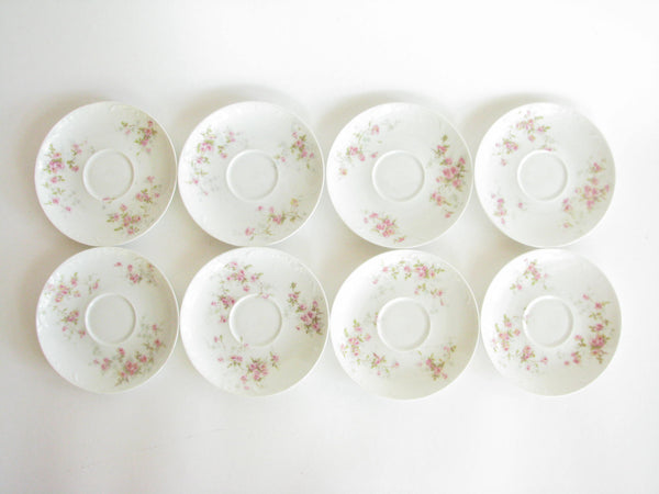 edgebrookhouse - Antique Theodore Haviland Limoges Porcelain Cups & Saucers with Floral Design and Embossed Rim - Set of 8