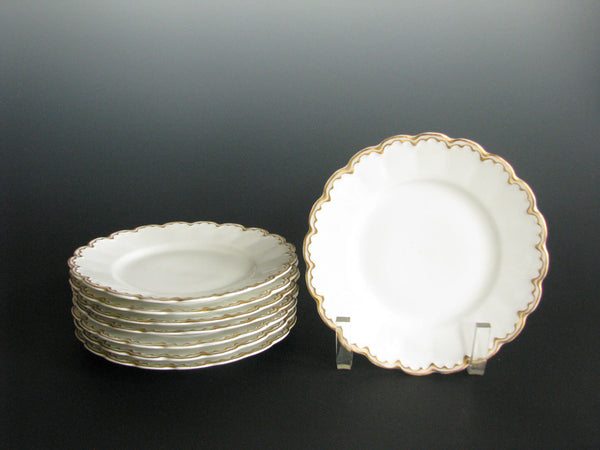 edgebrookhouse - Antique Theodore Haviland Limoges Scalloped Porcelain Bread Plates with Gold Trim - Set of 8