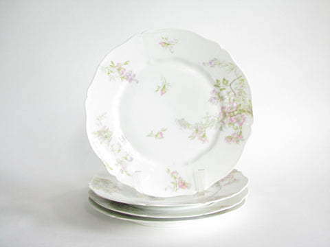 edgebrookhouse - Antique Theodore Haviland Limoges Scalloped Porcelain Dinner Plates with Pink Purple Floral Design - Set of 4