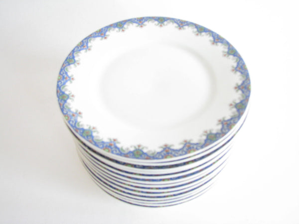 edgebrookhouse - Antique Union Ceramique (UC) France Limoges Porcelain Bread or Dessert Plates for Marshall Field & Company Chicago Blue - Set of 13