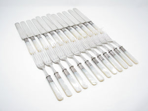edgebrookhouse - Antique Victorian Landers Frary & Clark Stainless Steel with Mother of Pearl Luncheon Knives and Forks - 24 Pieces
