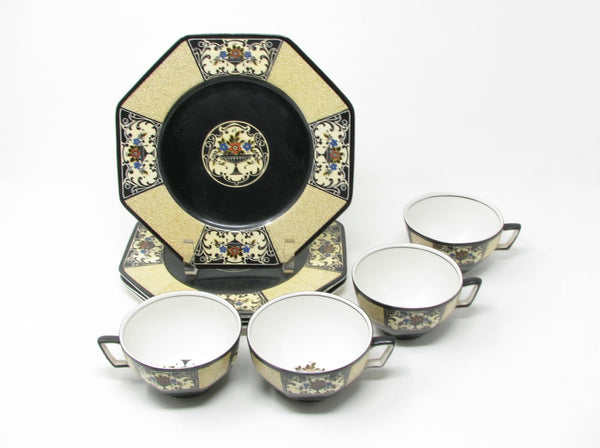 edgebrookhouse - Antique Wedgwood & Co Nanette Black Earthenware Cups & Plates - 8 Pieces