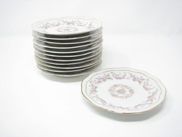 edgebrookhouse - Antique Zeh Scherzer & Co Scalloped Porcelain Bread or Dessert Plates with Floral Design - Set of 12