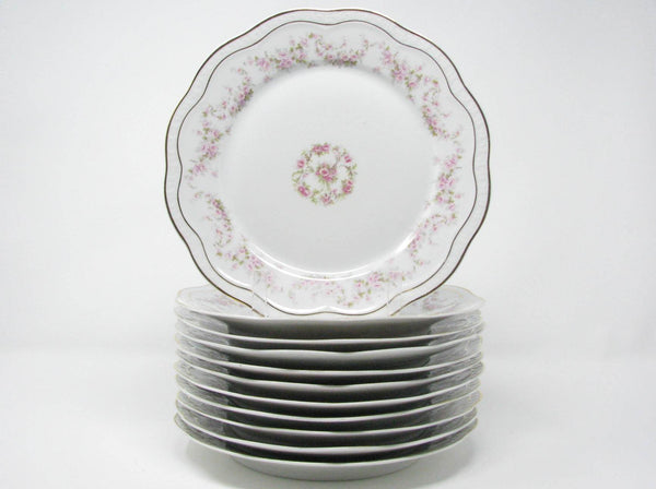 edgebrookhouse - Antique Zeh Scherzer & Co Scalloped Porcelain Dinner Plates with Floral Design - Set of 11