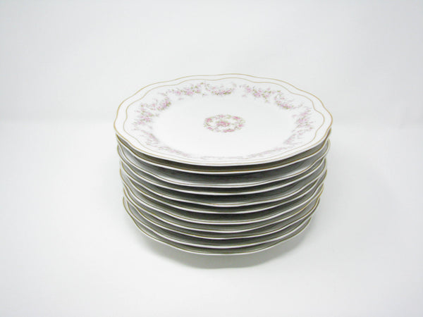 edgebrookhouse - Antique Zeh Scherzer & Co Scalloped Porcelain Dinner Plates with Floral Design - Set of 11
