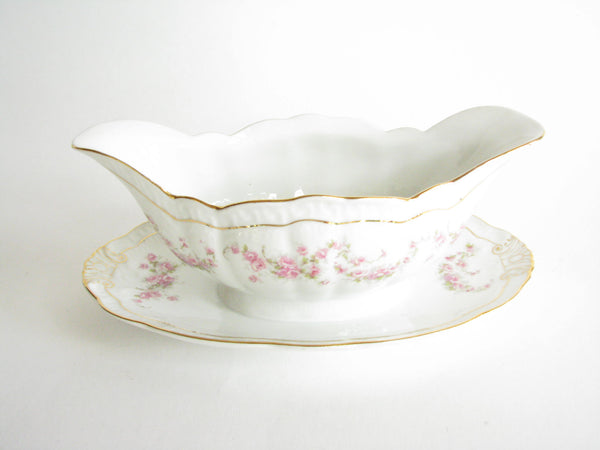 edgebrookhouse - Antique Zeh Scherzer & Co Scalloped Porcelain Gravy Boat and Attached Underplate with Floral Design