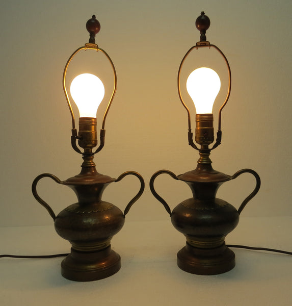 edgebrookhouse - Antique Arts & Crafts Hammered Copper and Brass Table Lamps - a Pair