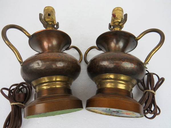 edgebrookhouse - Antique Arts & Crafts Hammered Copper and Brass Table Lamps - a Pair