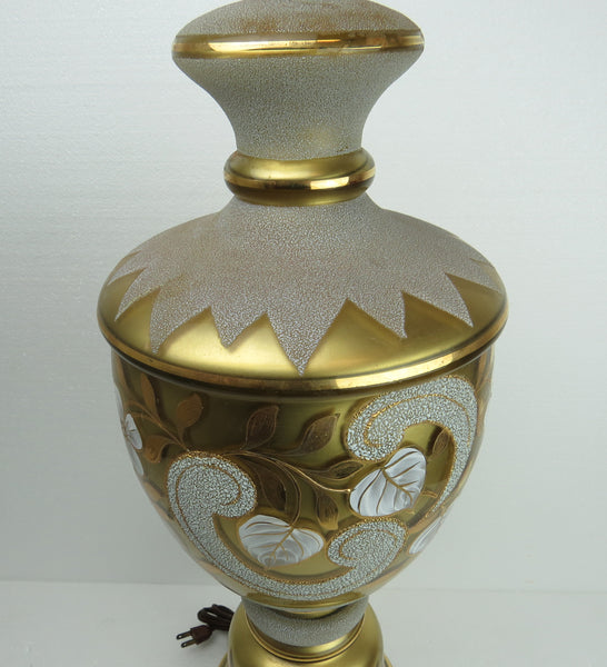 edgebrookhouse - Antique Frosted Gold Glass and Hand Painted Lamp With Brass Dolphin Base