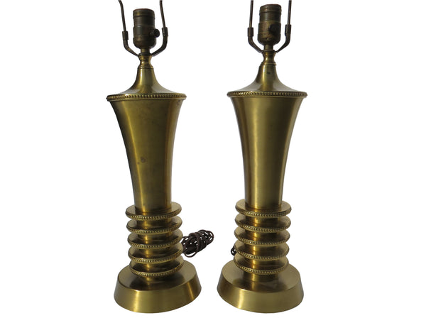 edgebrookhouse - Art Deco Machine Age Brass Table Lamps - a Pair