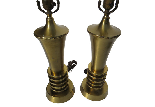edgebrookhouse - Art Deco Machine Age Brass Table Lamps - a Pair