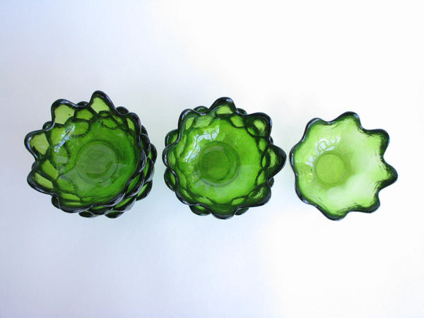 edgebrookhouse - Blenko Glass Small Petal / Lotus Bowls in Kiwi Green - Set of 8